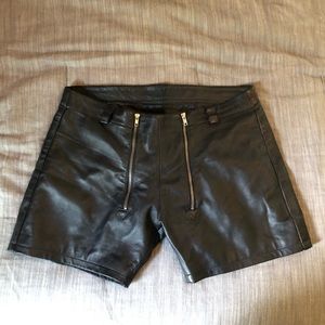 Men’s Genuine Black Leather Shorts Button Fly